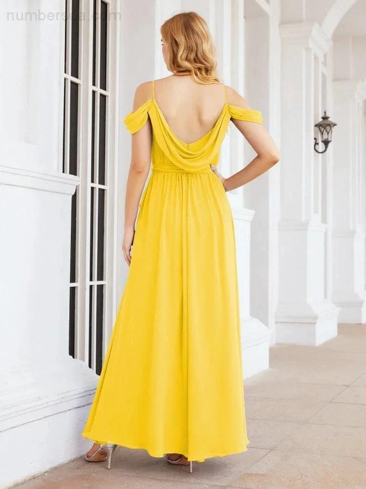 ZapDress Off The Shoulder Chiffon Bridesmaid Dress Long Formal Graduation Gown with Cowl Back 28069 (ZD17004)