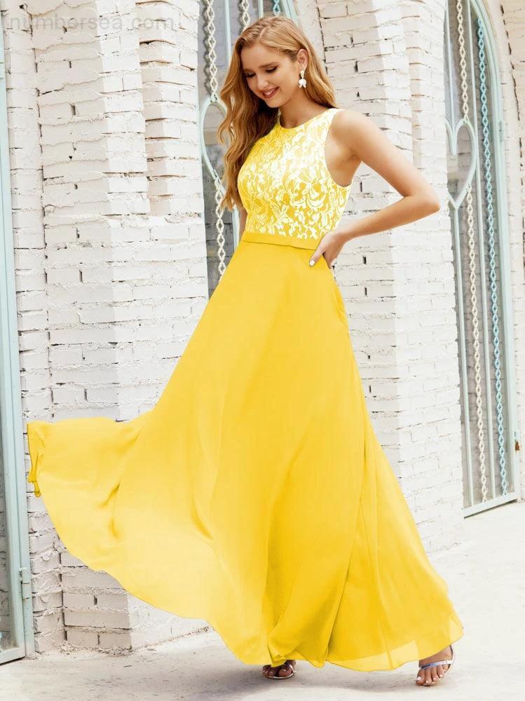 Lace Bridesmaid Dress Floor Length Evening Gowns with Pockets 28017 (ZD16964)