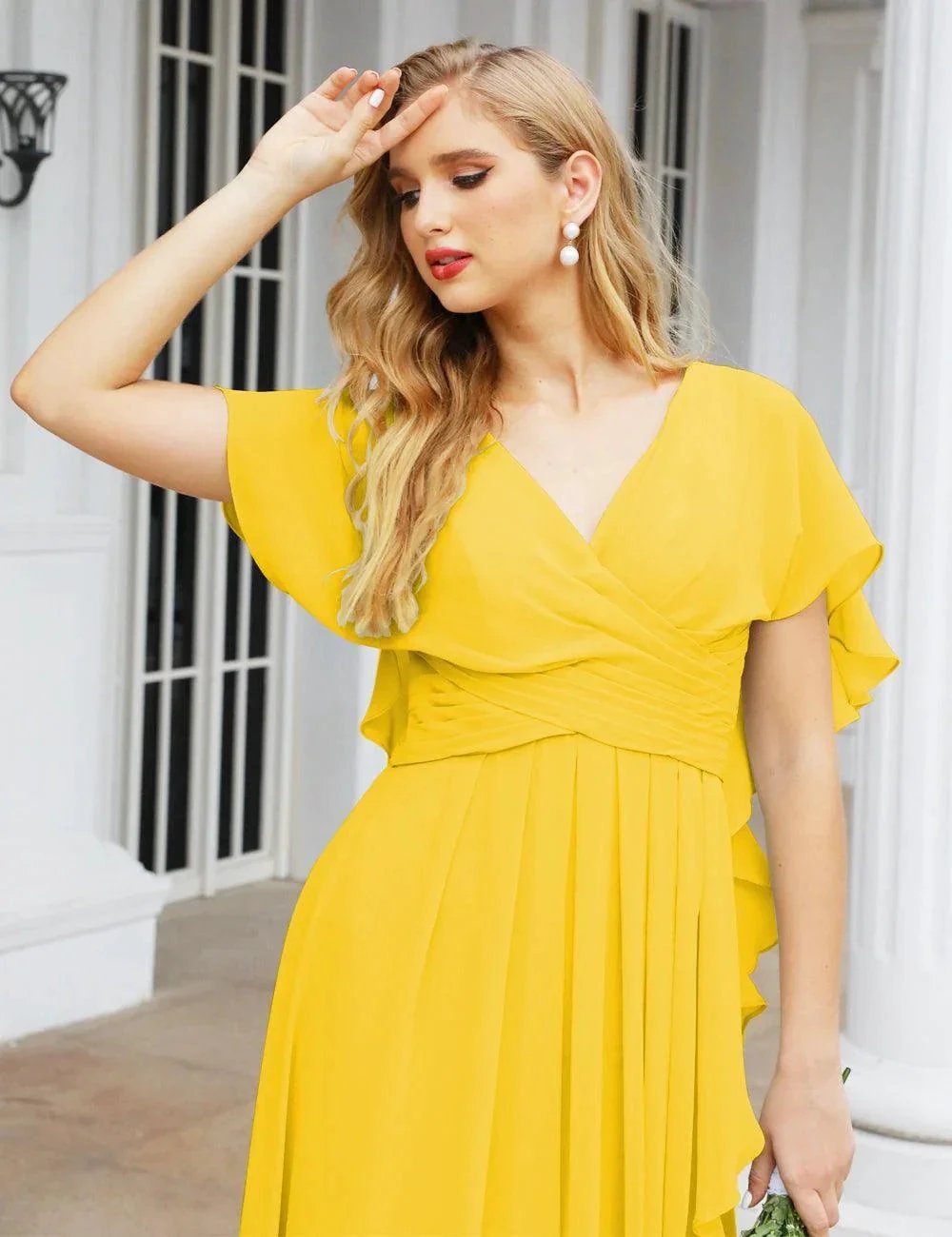 ZapDress Chiffon Bridesmaid Dresses Long Formal Evening Prom Mother of The Bride Dress with Flutter Sleeve (ZD17054)