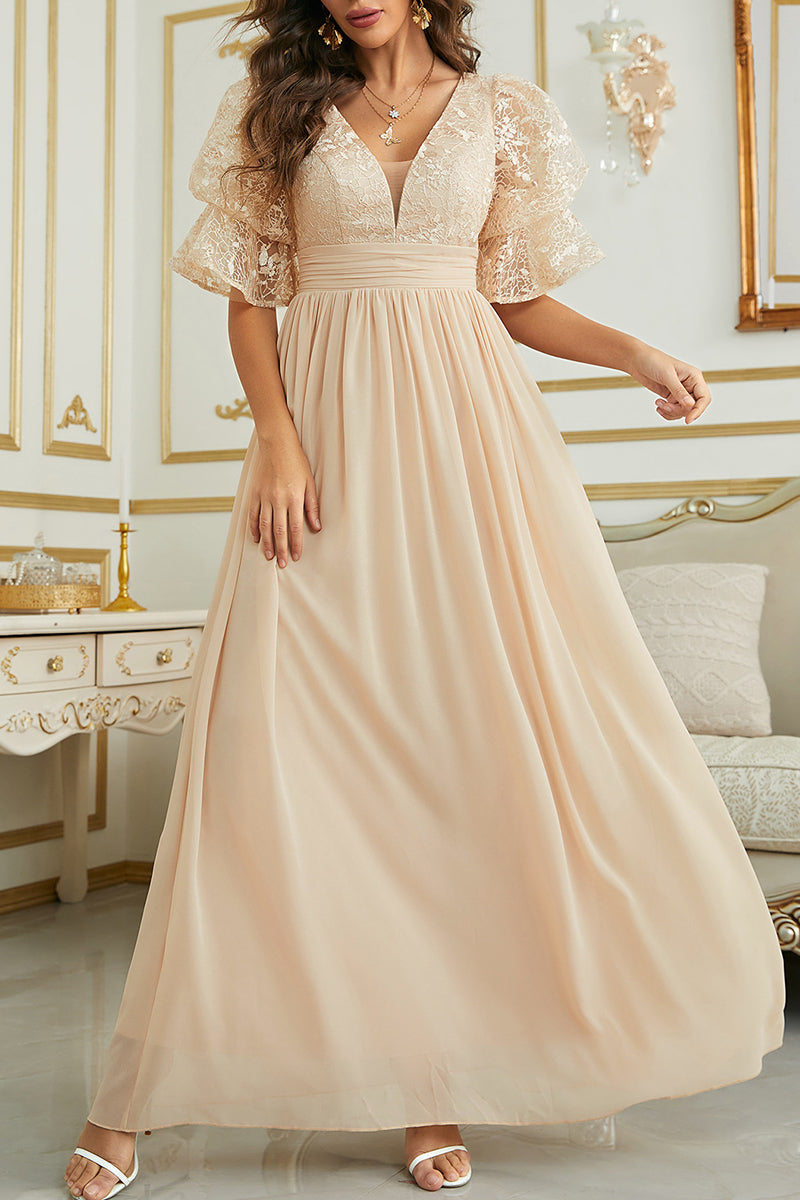Celebrities Elegant Solid Lace V Neck Evening Dress Dresses - View 10 | VelvetHem