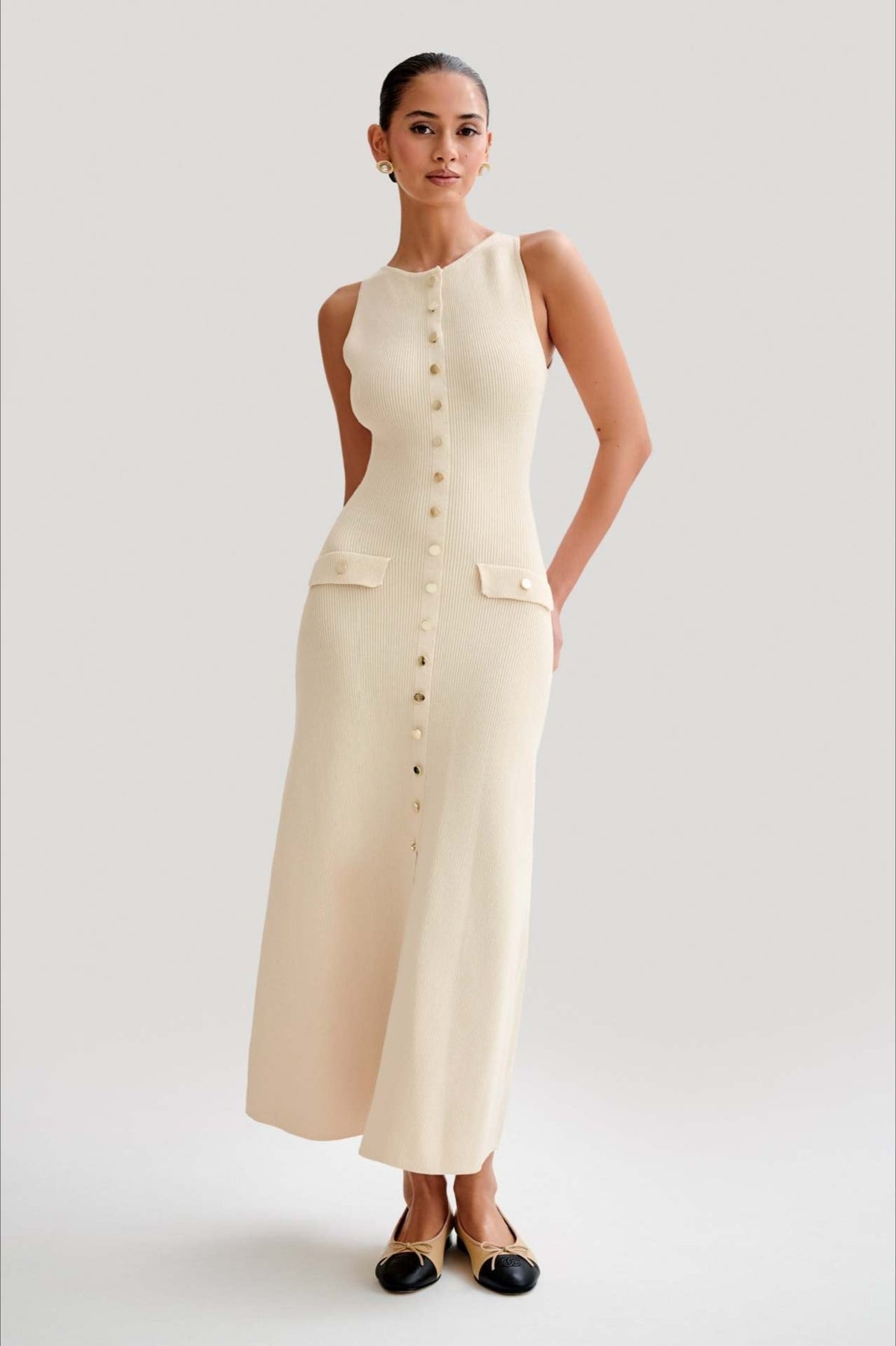 Fashion Buttoned Knit Work Dress - View 2 | VelvetHem