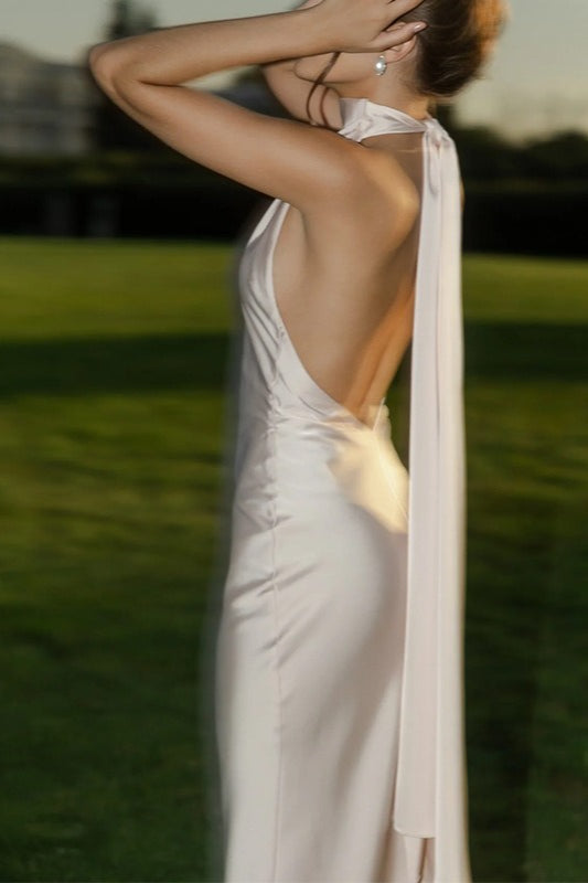 Sexy Satin Backless Dress with Relaxed Fit and Layered Outfit Styling