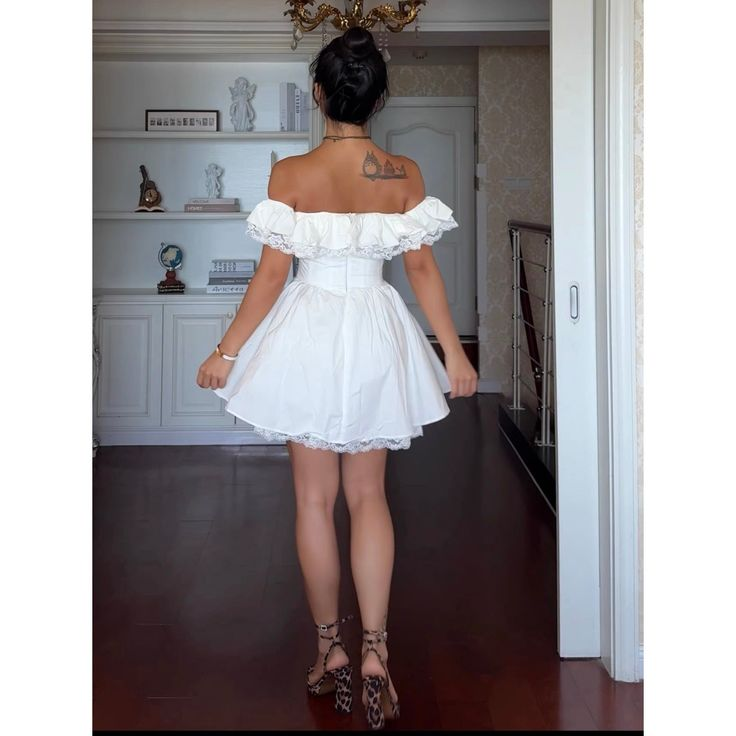 Off The Shoulder White Lace Homecoming Dressmini 18th Birthday Outfit J8152
