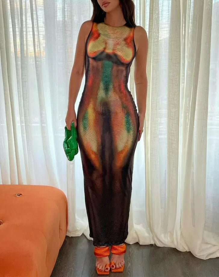 Multicolor Print Sleeveless Maxi Dress - VelvetHem