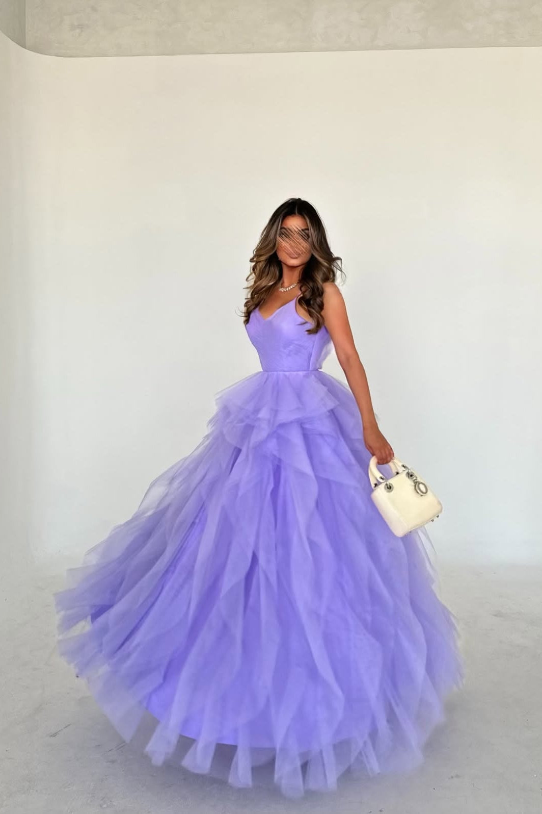 Gorgeous A Line Spaghetti Straps Lavender Tulle Long Party Dress