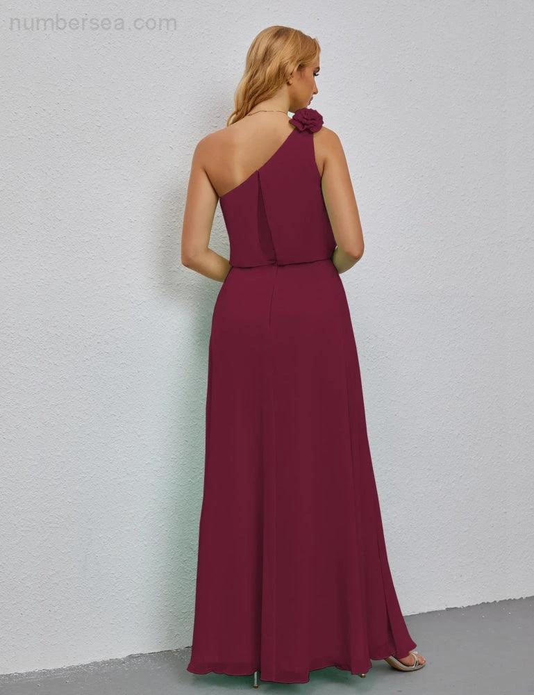Ruffled One Shoulder Sleeveless Long Bridesmaid Dresses A-line Formal Evening Gown Side Split 28080 (ZD17018)
