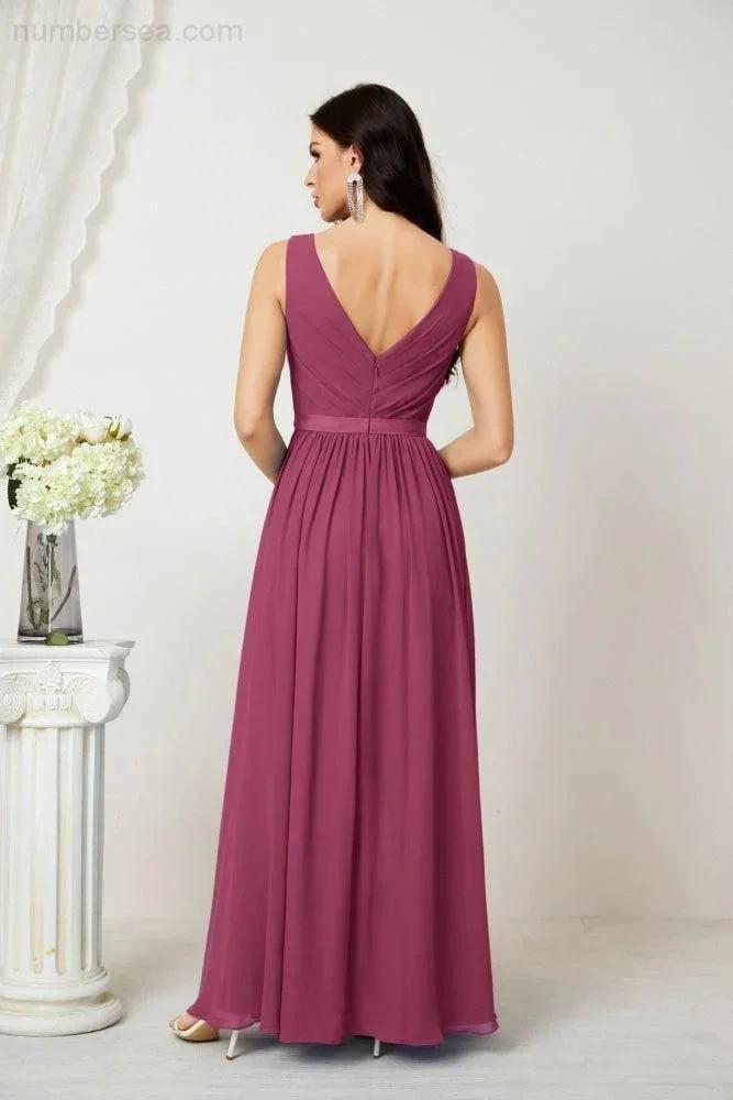 Women's Chiffon Long Bridesmaid Dresses A line Sleeveless Formal Prom Gown for Evening Party Homecoming Dresses 2808 (ZD16947)