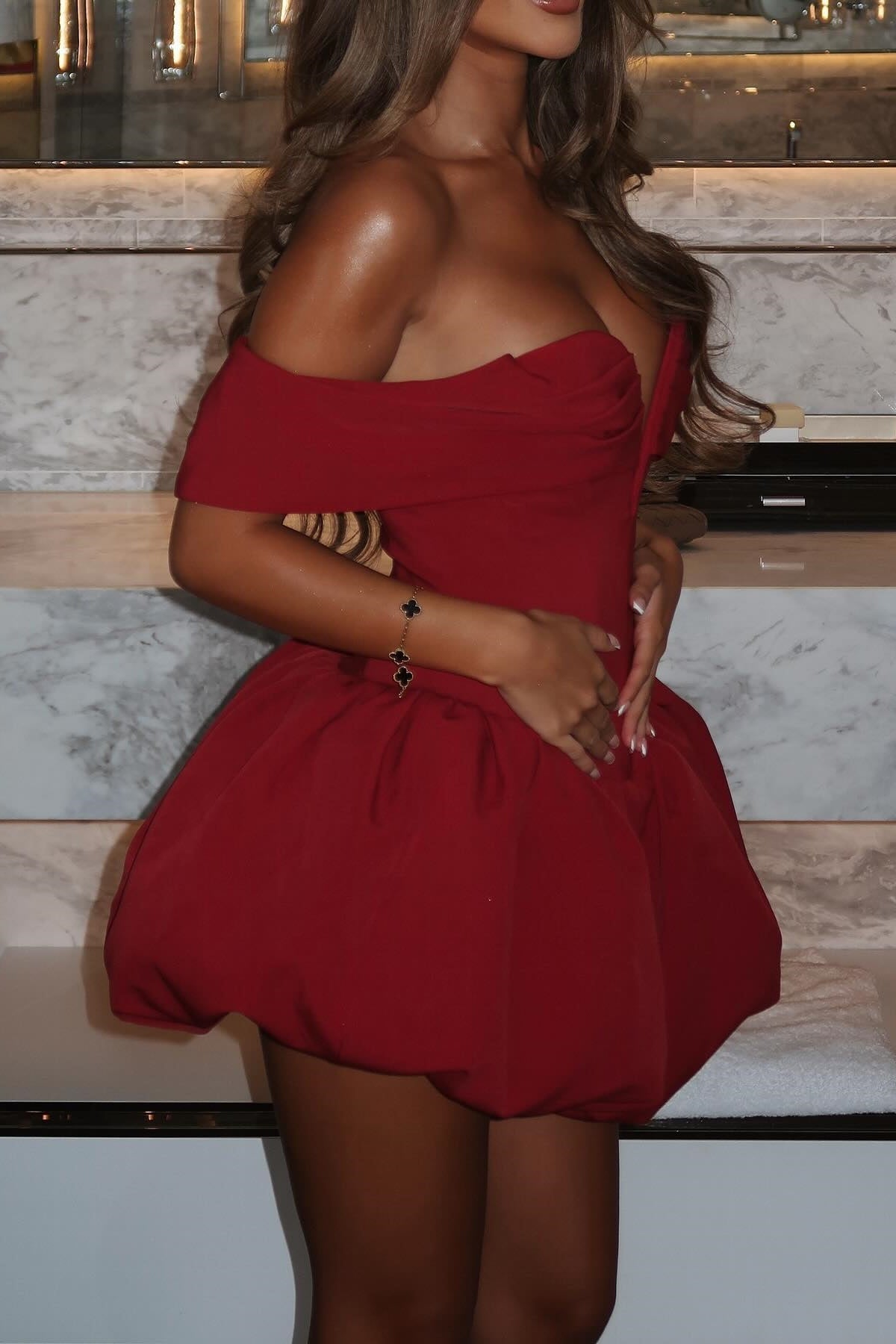 Stylish A Line Off the Shoulder Red Cocktail Party Dress