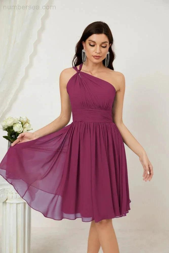 ZapDress Women Chiffon Short One Shoulder Bridesmaid Dress Formal Dresses for Party Homecoming 2804 (ZD16948)