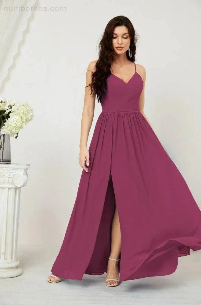 ZapDress Neck Bridesmaid Dresses Chiffon Long Spaghetti A-line Formal Prom Gown for Wedding Party Evening 2801 (ZD16961)