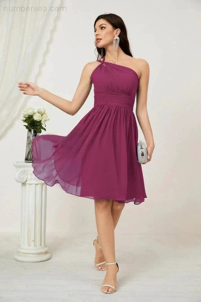 ZapDress Women Chiffon Short One Shoulder Bridesmaid Dress Formal Dresses for Party Homecoming 2804 (ZD16948)