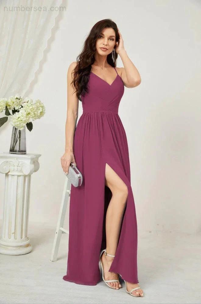 ZapDress Neck Bridesmaid Dresses Chiffon Long Spaghetti A-line Formal Prom Gown for Wedding Party Evening 2801 (ZD16961)