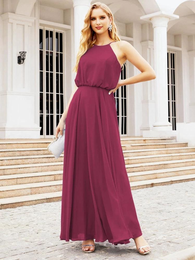Numbersea Halter Long Bridesmaid Dresses Formal A line Juniors Dress 28029 by numbersea