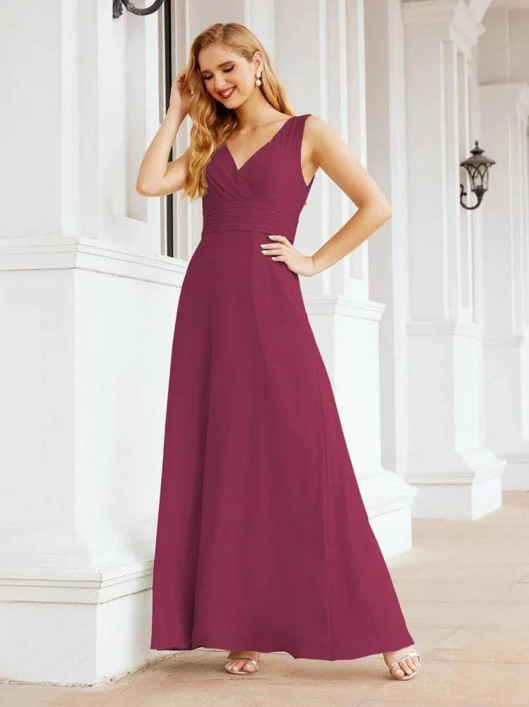 Formal Prom Gown Elegant V-Neck Sleeveless Bridesmaid Dresses for Wedding Party 28037 by numbersea
