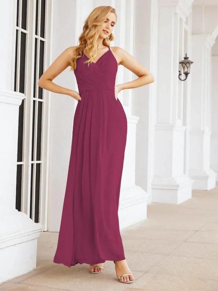 Numbersea Spaghetti Strap Bridesmaid Dresses V-Neck Long A-Line Formal Prom Gowns 28063 by numbersea
