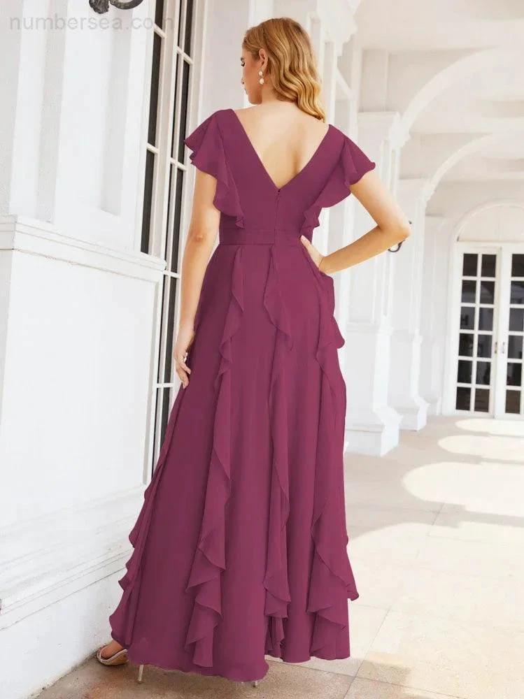 Ruffled Bridesmaid Dresses with Sleeves Long Formal Party Dress 28041 (ZD17030)