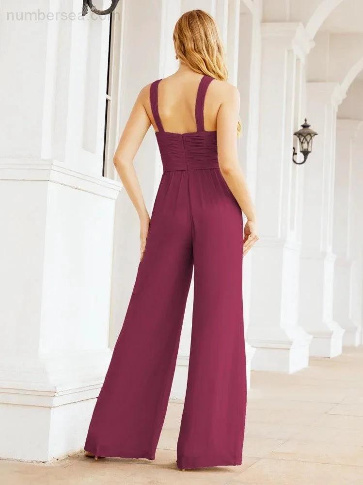 ZapDress Crisscross Neck Jumpsuit Formal Evening Dress Long Bridesmaid Dresses Bell-bottomed Pants 28033 (ZD17024)