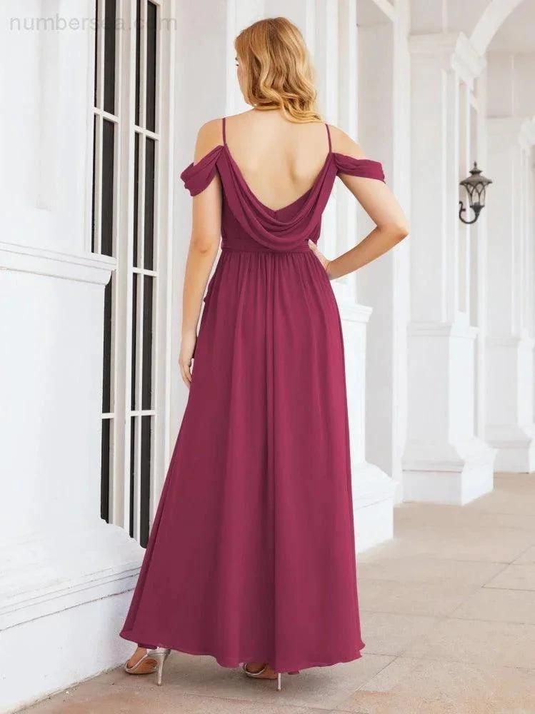 ZapDress Off The Shoulder Chiffon Bridesmaid Dress Long Formal Graduation Gown with Cowl Back 28069 (ZD17004)
