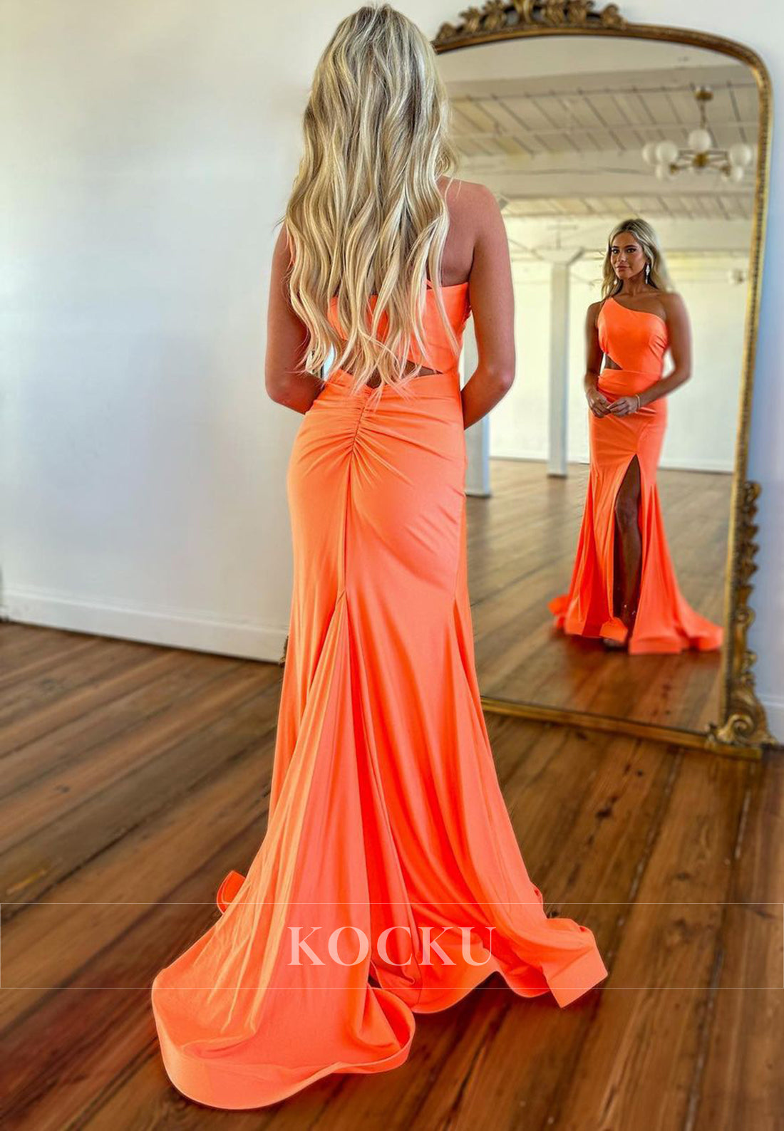 Sexy & Morden One Shoulder Split Satin Evening Party Prom Dress
