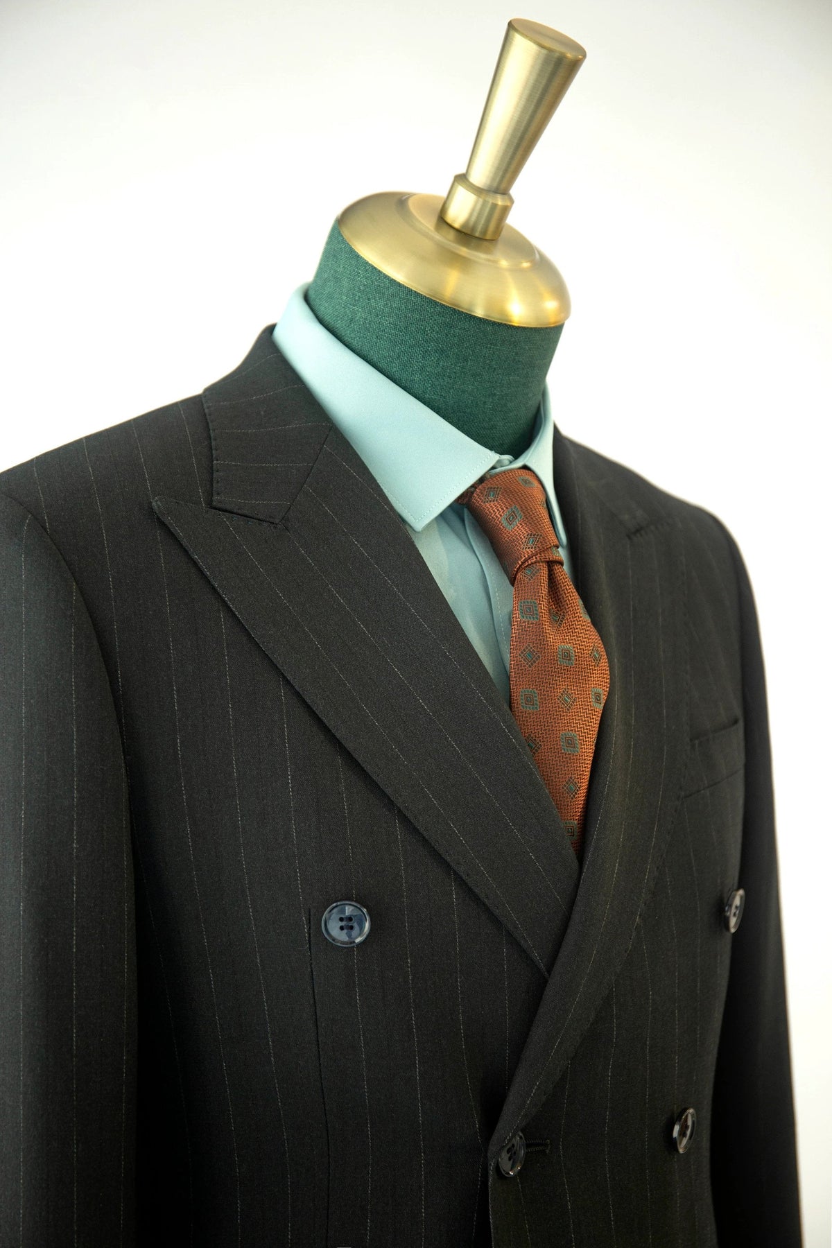 Charcoal Pinstripe Double Breasted Wool Suit for Formal Groom (ZD17091)