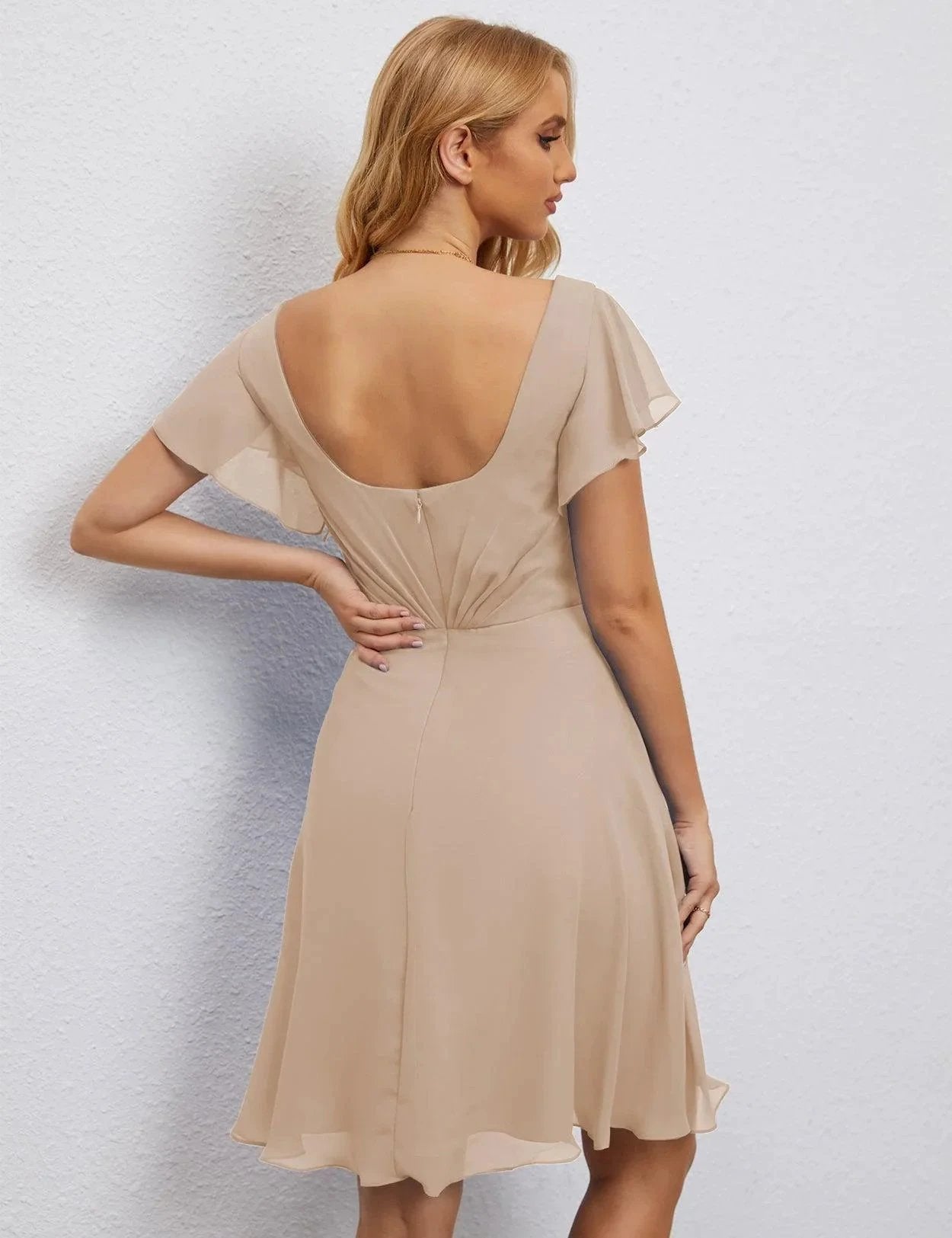 ZapDress U Back Homecoming Dress Formal Prom Dress Knee Length Short Sleeves Cocktail Party Dress 28077 (ZD16953)