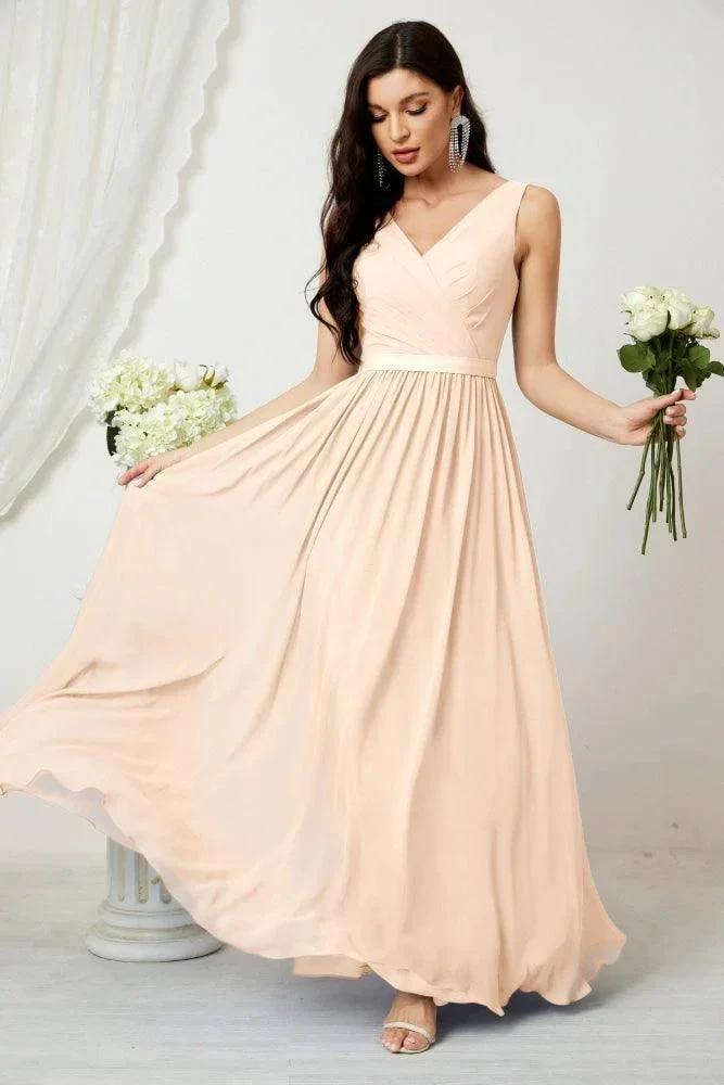 Women's Chiffon Long Bridesmaid Dresses A line Sleeveless Formal Prom Gown for Evening Party Homecoming Dresses 2808 by numbersea