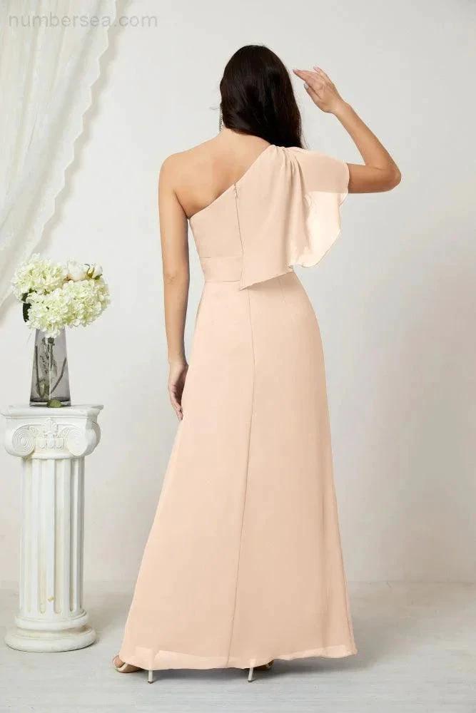 ZapDress Chiffon Ruffled One Shoulder Long Bridesmaid Dresses A-line Formal Evening Gown Side Split 2809 (ZD17049)