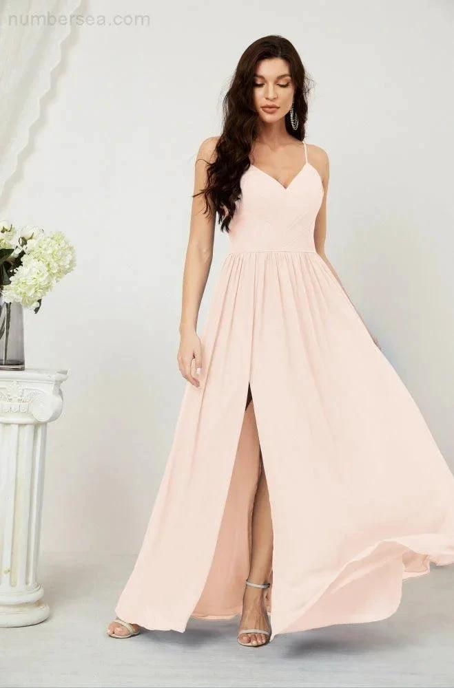 ZapDress Neck Bridesmaid Dresses Chiffon Long Spaghetti A-line Formal Prom Gown for Wedding Party Evening 2801 (ZD16961)