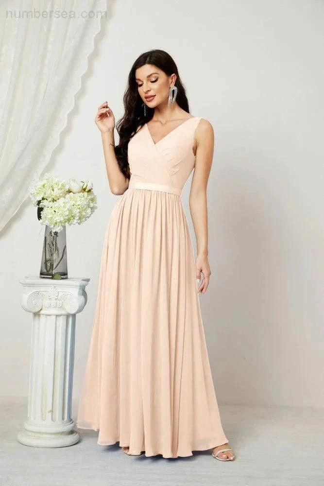 Women's Chiffon Long Bridesmaid Dresses A line Sleeveless Formal Prom Gown for Evening Party Homecoming Dresses 2808 (ZD16947)