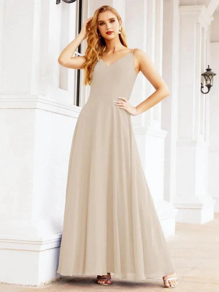 Numbersea Spaghetti Strap Bridesmaid Dresses V Neck Butterfly Back Fromal Evening Party Prom Gown 28036 by numbersea