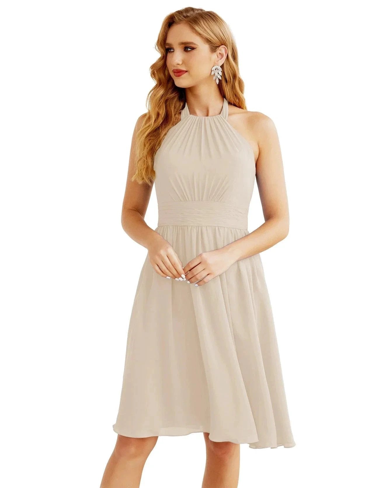 Numbersea Halter Chiffon Bridesmaid Dresses Short Sleeveless Formal Party Dress Open Back 28023 by numbersea
