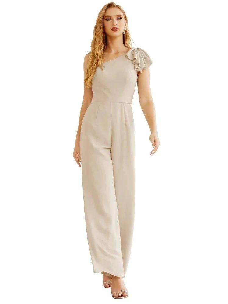 Women's One Shoulder Chiffon Long Jumpsuit Formal Evening Dress Long Bridesmaid Dresses Pants Wedding Party SEA28034 by numbersea