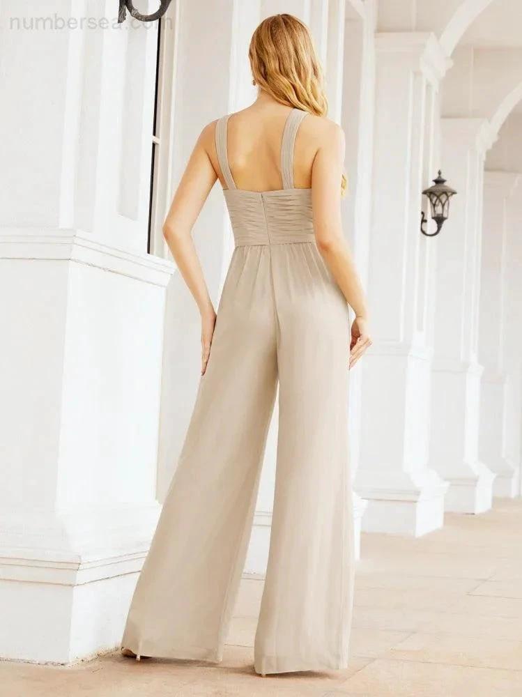 ZapDress Crisscross Neck Jumpsuit Formal Evening Dress Long Bridesmaid Dresses Bell-bottomed Pants 28033 (ZD17024)