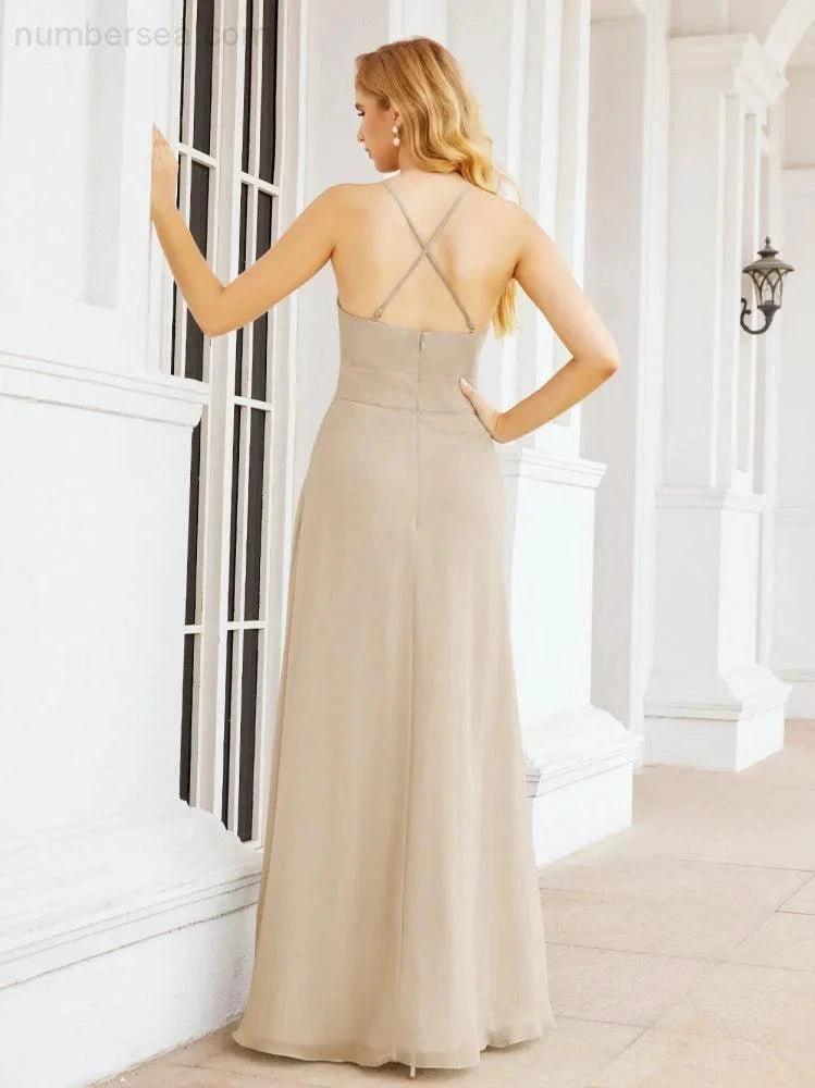 ZapDress Halter Bridesmaid Dresses with Pockets Sleeveless Formal Evening Party Prom Gowns 28055 (ZD17039)