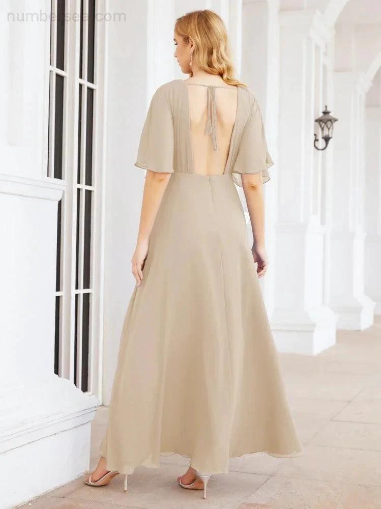ZapDress V-Neck Bridesmaid Dress Chiffon Long Open Back Formal Dresses for Women Party Evening 28067 (ZD17046)