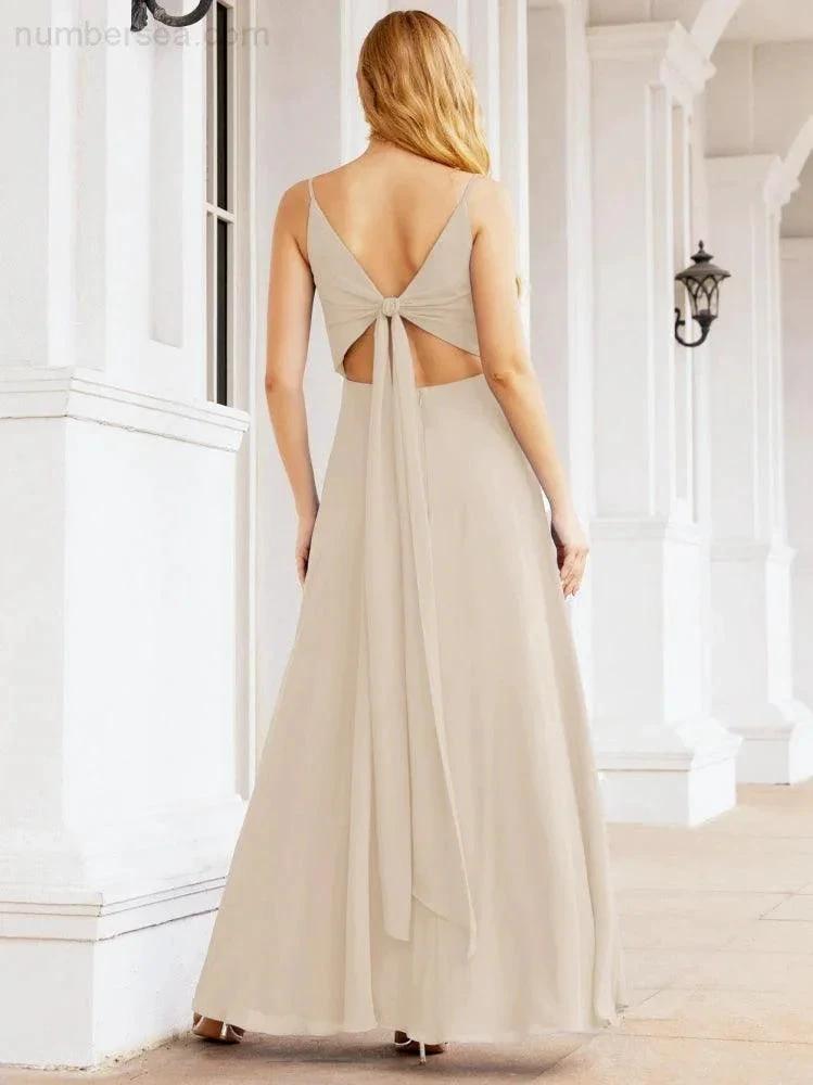ZapDress Spaghetti Strap Bridesmaid Dresses V Neck Butterfly Back Fromal Evening Party Prom Gown 28036 (ZD17001)