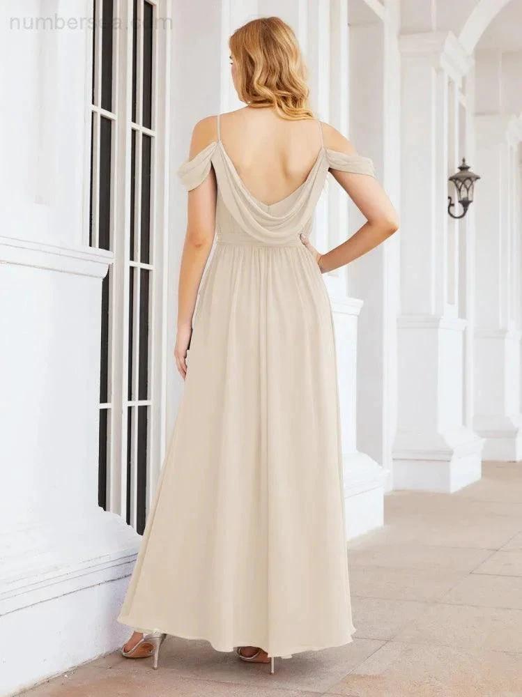 ZapDress Off The Shoulder Chiffon Bridesmaid Dress Long Formal Graduation Gown with Cowl Back 28069 (ZD17004)