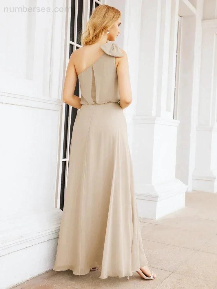 ZapDress Chiffon Ruffled One Shoulder Sleeveless Long Bride Dresses A-line Formal Evening Gown Side Split 28057 (ZD17041)