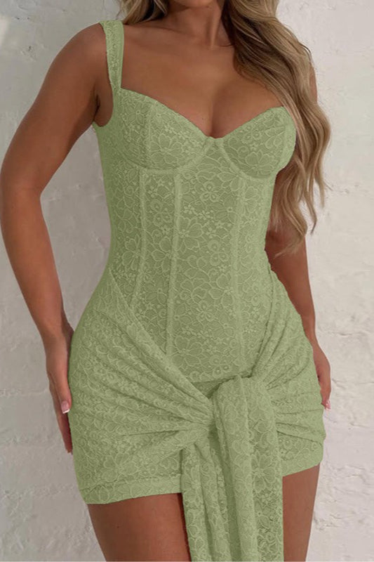 Lace V Neck Tie Detail Bodycon Graduation Party Dress