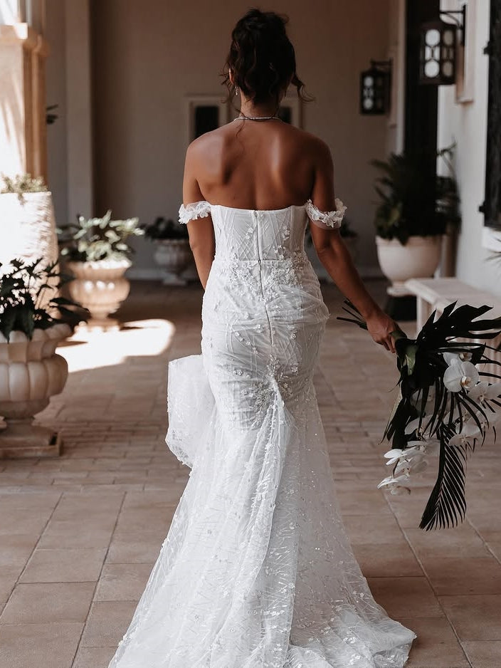 Lace Sleeveless Off the Shoulder Mermaid Bridal Dress