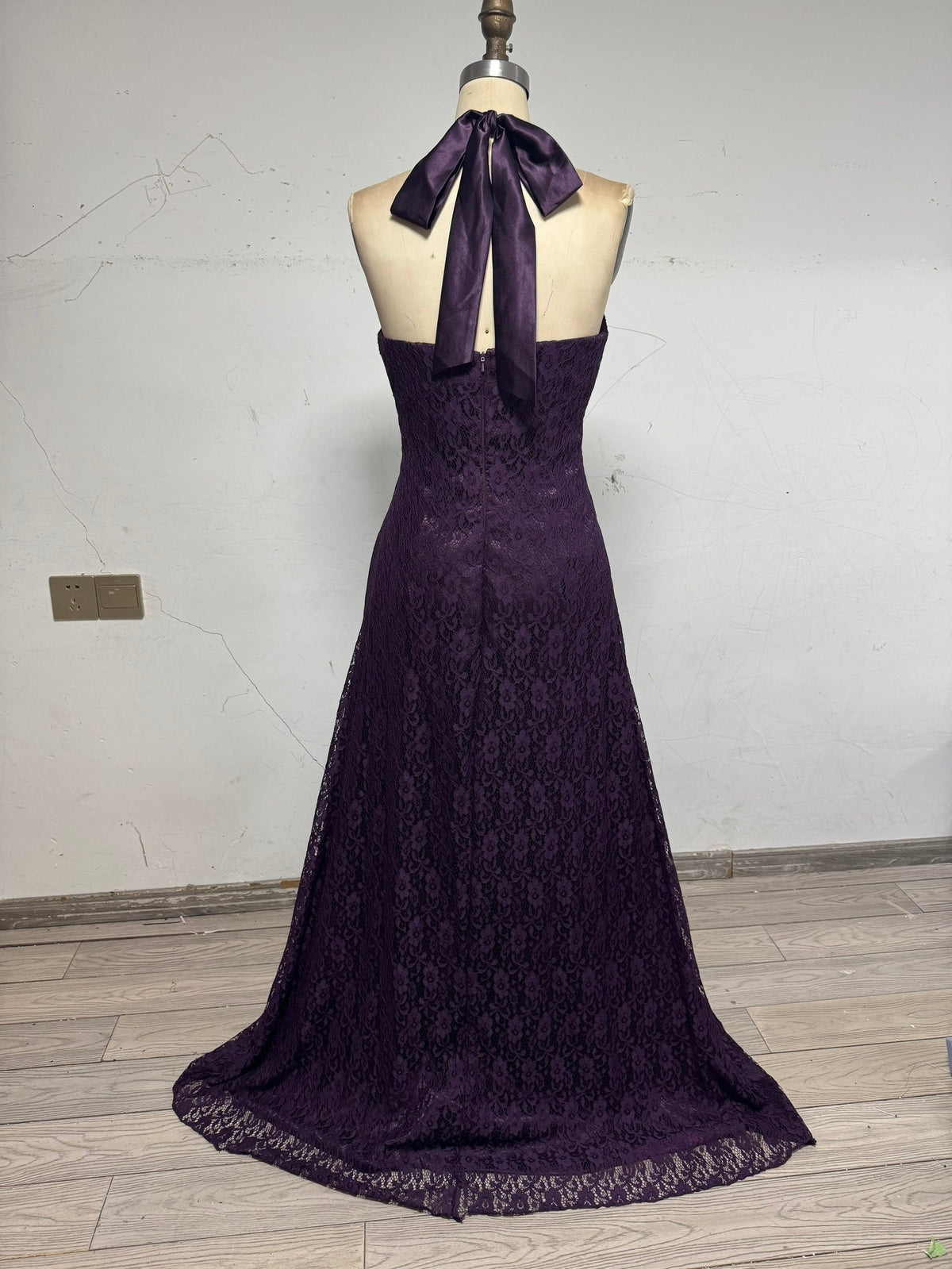 Lace Purple Halter Neck Prom Party Dress Birthday Outfits - View 2 | FashionDia