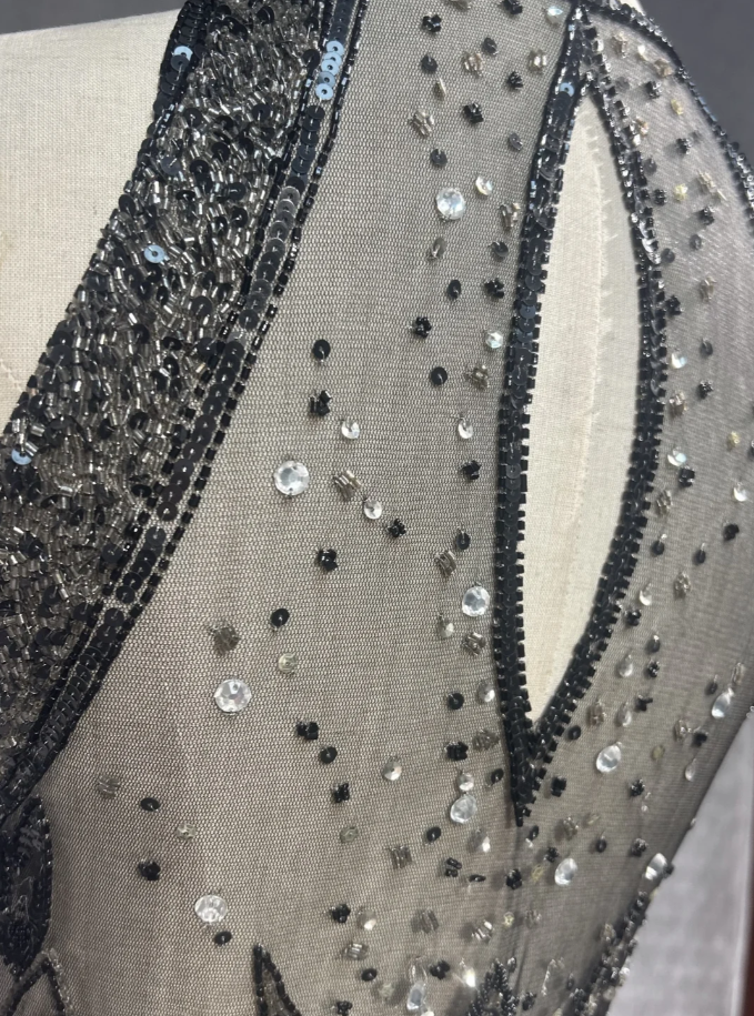 Stylish V-Neck Satin Beaded Mermaid Evening Dress Long Wedding Guest Dress Prom Dress - View 6 | FashionDia