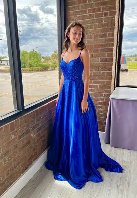 A-line V Neck Royal Blue Prom Dress,Royal Blue Spring Dance Dress