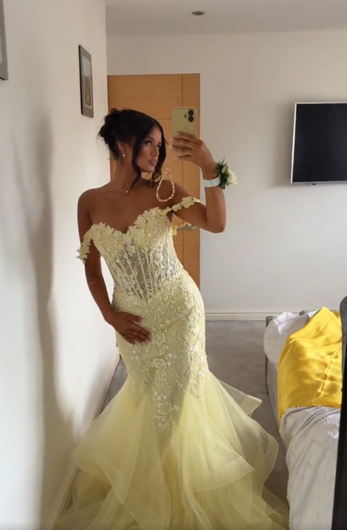 Yellow Mermaid Lace Evening Prom Dress, Long Party Formal Dresses fg7181