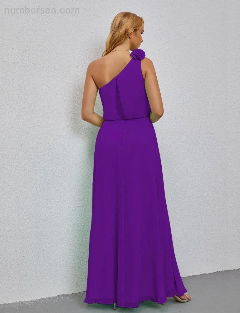 Ruffled One Shoulder Sleeveless Long Bridesmaid Dresses A-line Formal Evening Gown Side Split 28080 (ZD17018)