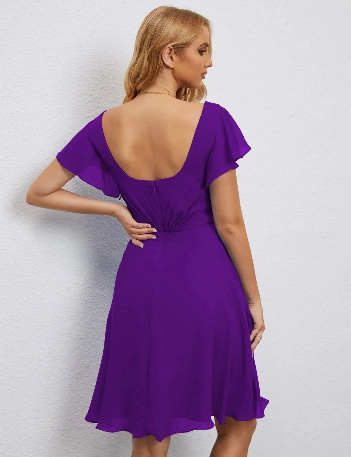 ZapDress U Back Homecoming Dress Formal Prom Dress Knee Length Short Sleeves Cocktail Party Dress 28077 (ZD16953)