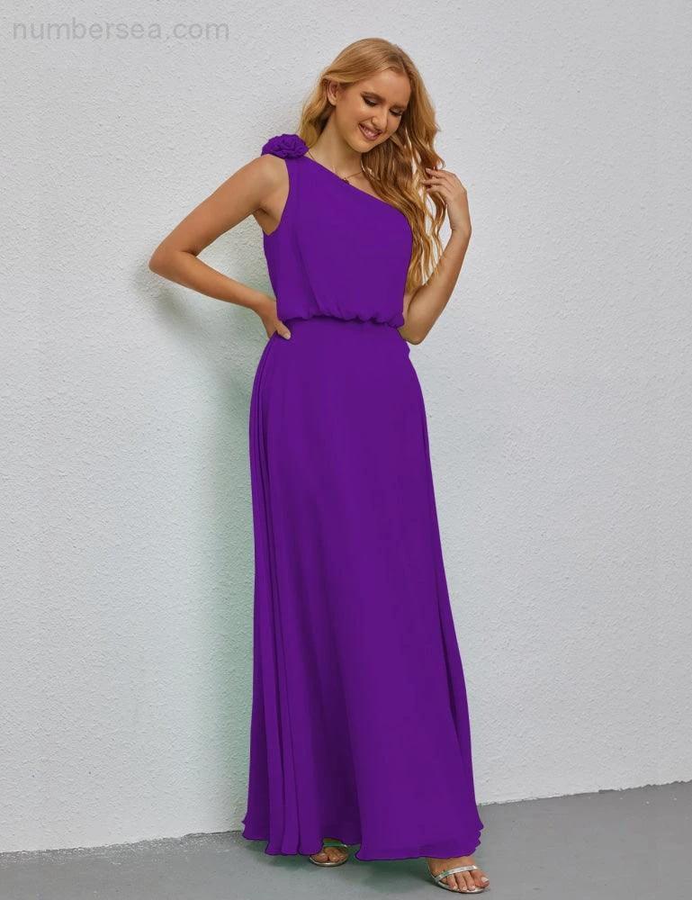 Ruffled One Shoulder Sleeveless Long Bridesmaid Dresses A-line Formal Evening Gown Side Split 28080 (ZD17018)