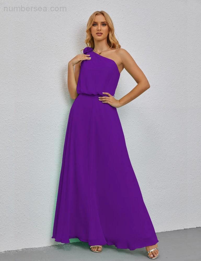 Ruffled One Shoulder Sleeveless Long Bridesmaid Dresses A-line Formal Evening Gown Side Split 28080 (ZD17018)