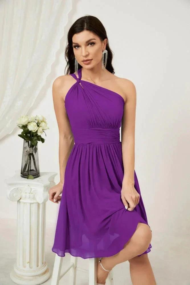 Numbersea Women Chiffon Short One Shoulder Bridesmaid Dress Formal Dresses for Party Homecoming 2804 by numbersea