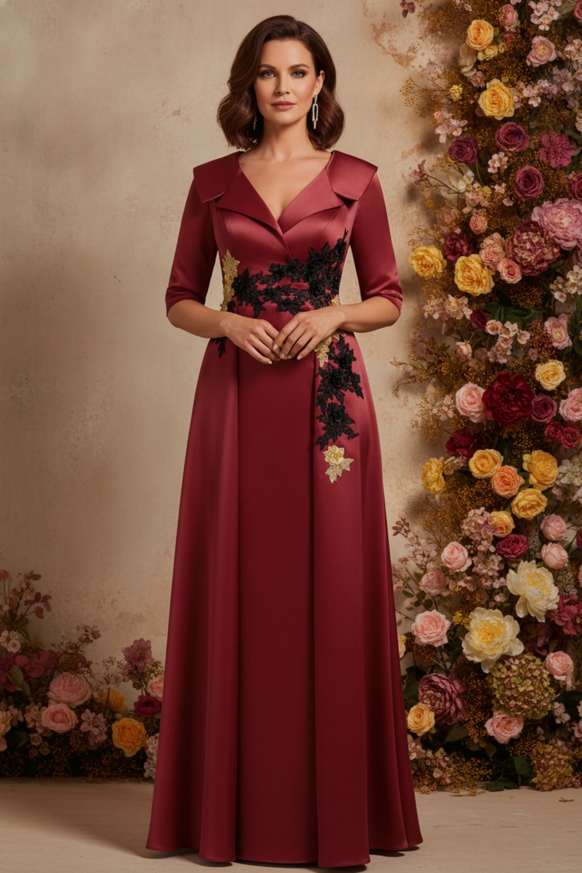 Sophisticated Embroidered V-Neck A-Line Formal Gown